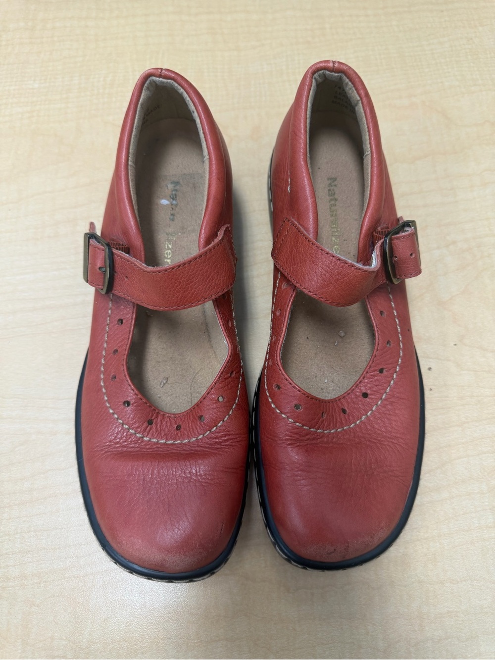 Vintage Naturalizer Red Leather Mary Jane Flats with Buckle Strap